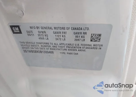 2011 Chevrolet Impala Lt from USA, damaged, VIN 2G1WB5EK5B1309488